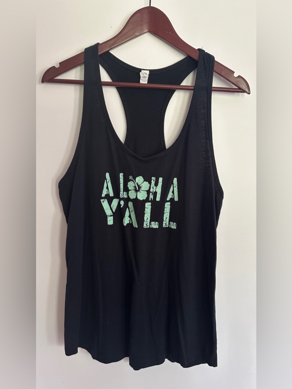 Hawaii Black Racerback Tank with 'Aloha Y'all' Graphic